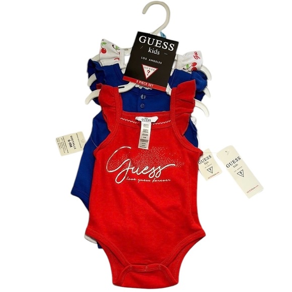 NWT Guess Kids (Baby Girl) Red and Blue 3 Piece Bodysuit Set 6-9 months - Picture 2 of 5